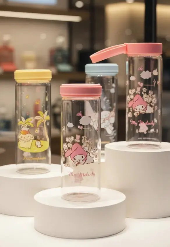 Sanrio Lisanslı My Melody Cinnamoroll Borosilikat Cam Şişe – Isıya Dayanıklı Sızdırmaz Matara 340 ML