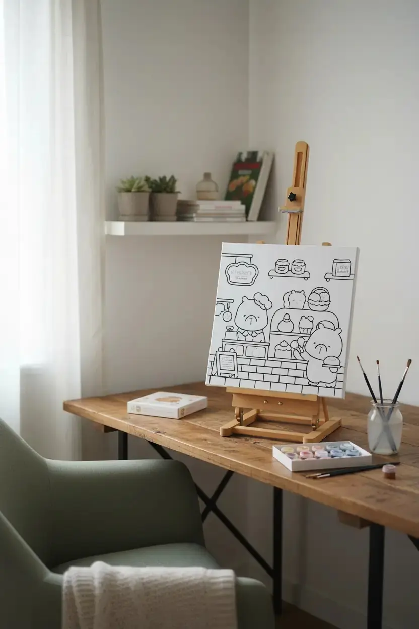 Miniso Lisanslı Kapibara Serisi Renkli Çerçeveli Boyama Seti Dekoratif Kanvas 25 Cm