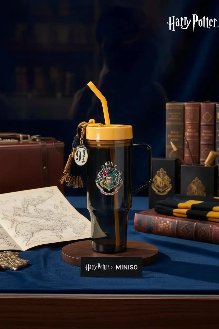 Harry Potter Lisanslı Hogwarts Kulplu Pipetli Plastik Şişe – 1250 ML Büyük Boy Su Matarası