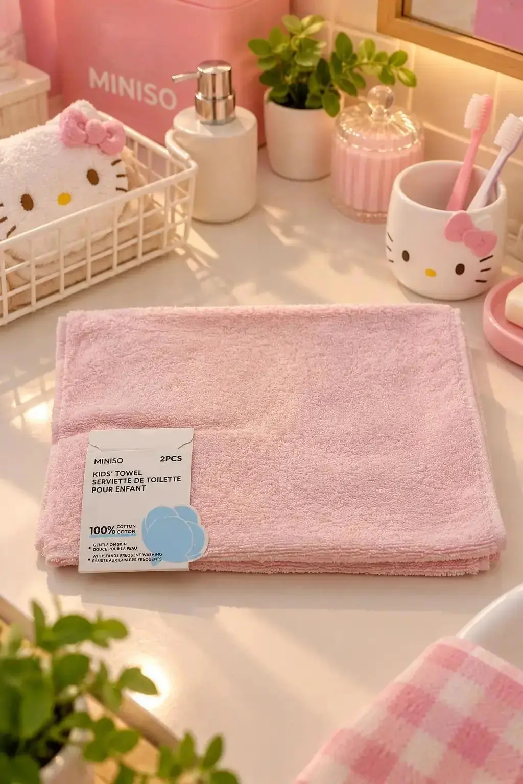 Miniso Lisanslı Çocuk Şeker Renkli Havlu 2'li 50 x 25 cm – Pembe %100 Pamuk