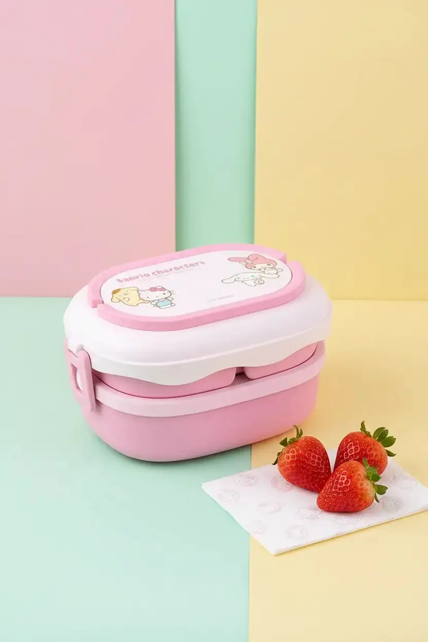 Sanrio Lisanslı Hello Kitty ve Arkadaşları Çift Katlı Yemek Kabı 1600 mL – Geniş Kapasiteli