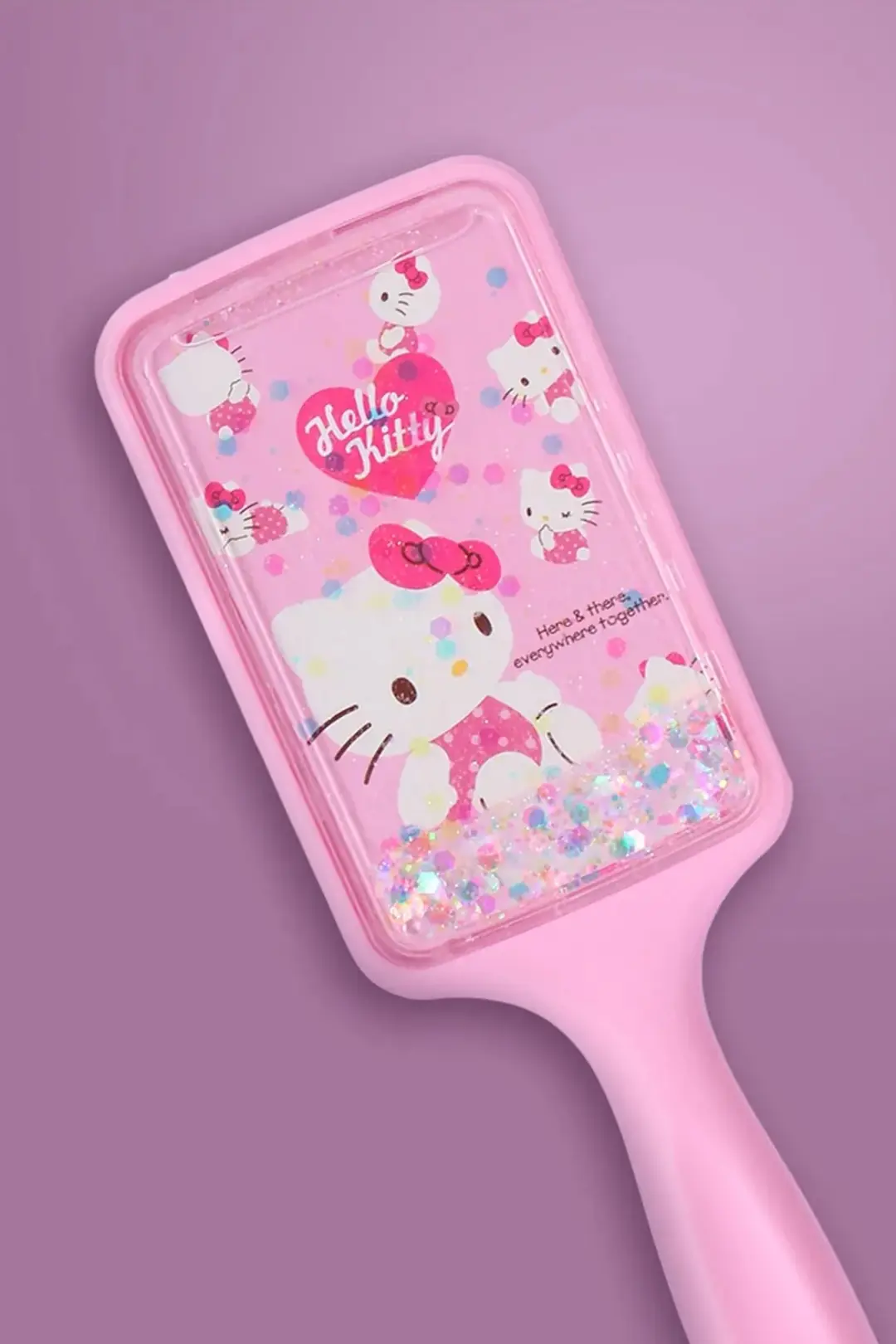 Sanrio Lisanslı Hello Kitty Pembe Serisi Simli Yastıklı Saç Fırçası – Konforlu ve Kolay Tarama 23 Cm