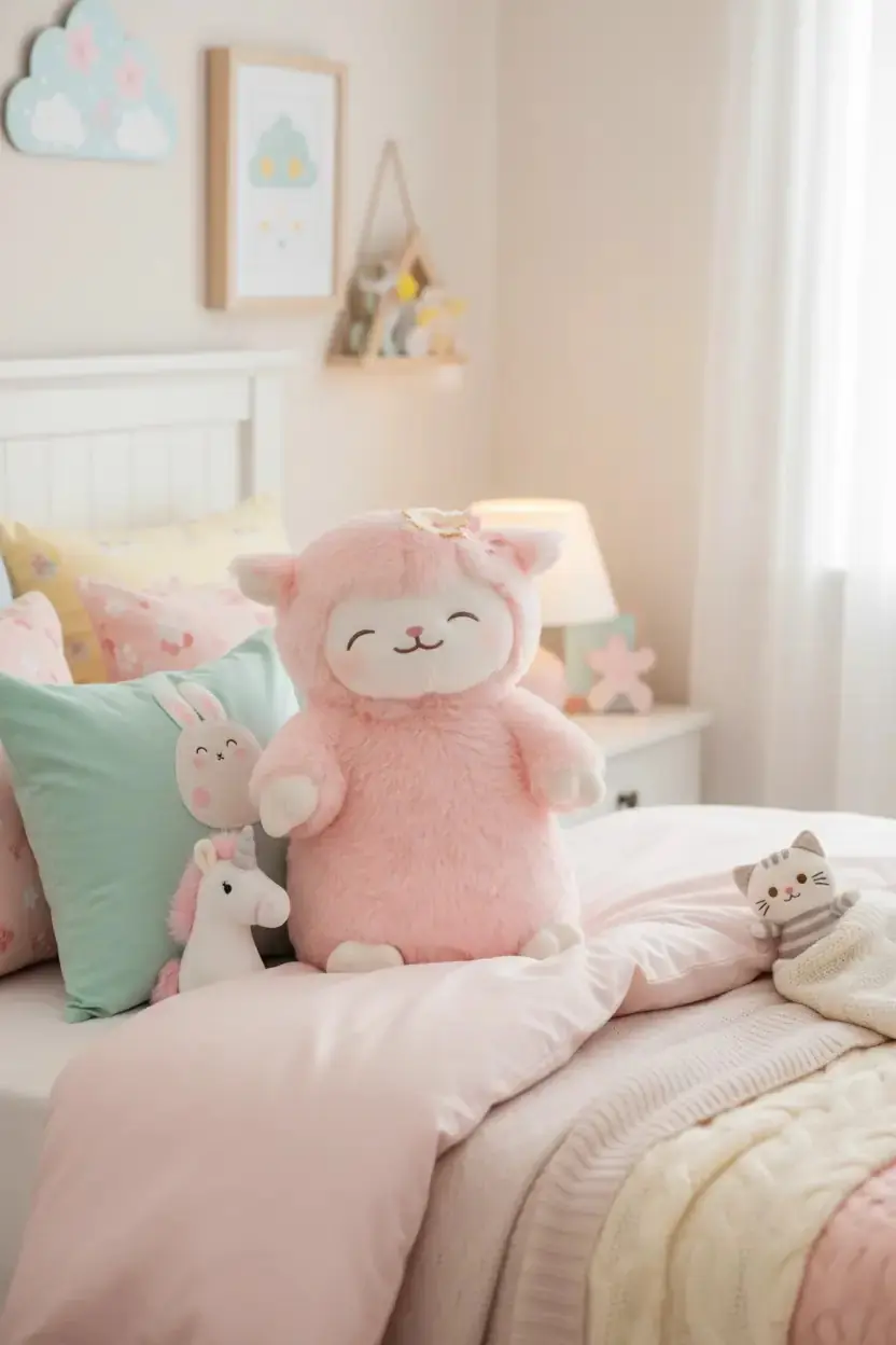 Miniso Lisanslı Kuzu Baa Serisi Pembe Peluş Oyuncak – Sakura Temalı Yumuşak ve Kabarık Kuzu 27 Cm