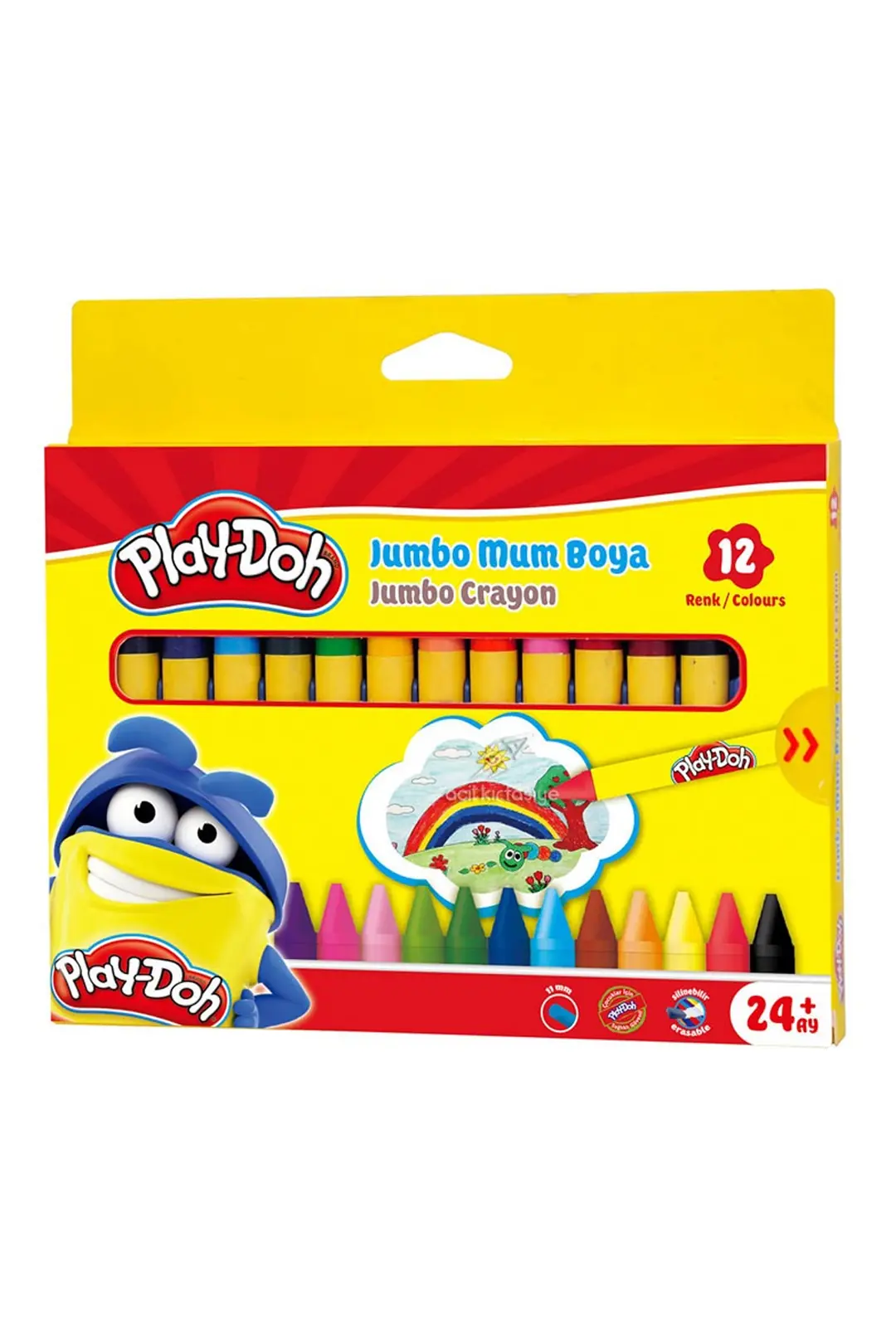 Play-Doh Jumbo Mum Boya 12 Renk – Kolay Kavramalı Kalın Gövdeli Boya Seti