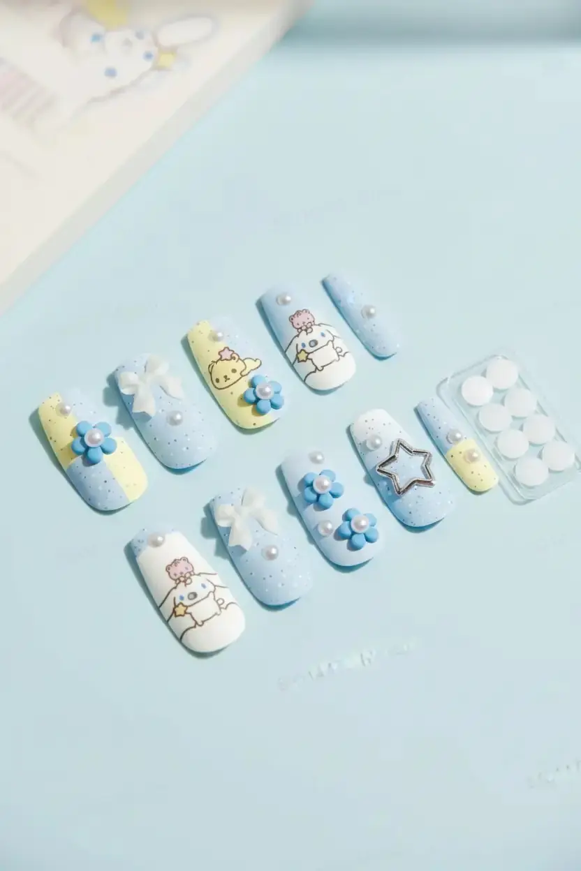 Sanrio Lisanslı Cinnamoroll Takma Tırnak Seti – Jel Yapışkanlı Pratik Kullanım