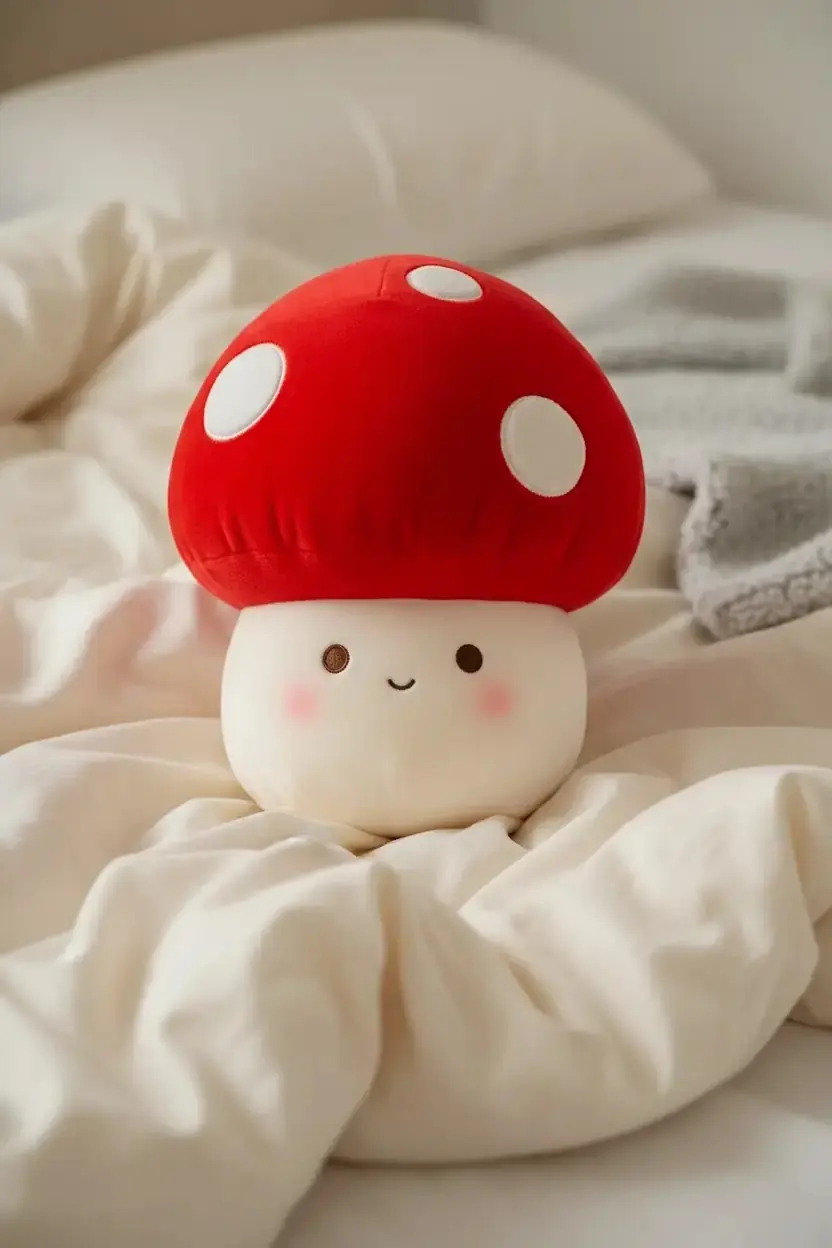 Miniso Lisanslı Mantar Peluş Oyuncak Kırmızı Beyaz – Yumuşak ve Dekoratif Oyun Arkadaşı 22 Cm