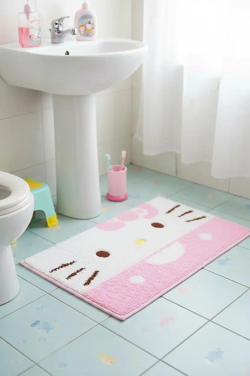 Hello Kitty Lisanslı Yer Matı (Pembe) – Kaymaz Tabanlı Yumuşak Çocuk Odası Paspası