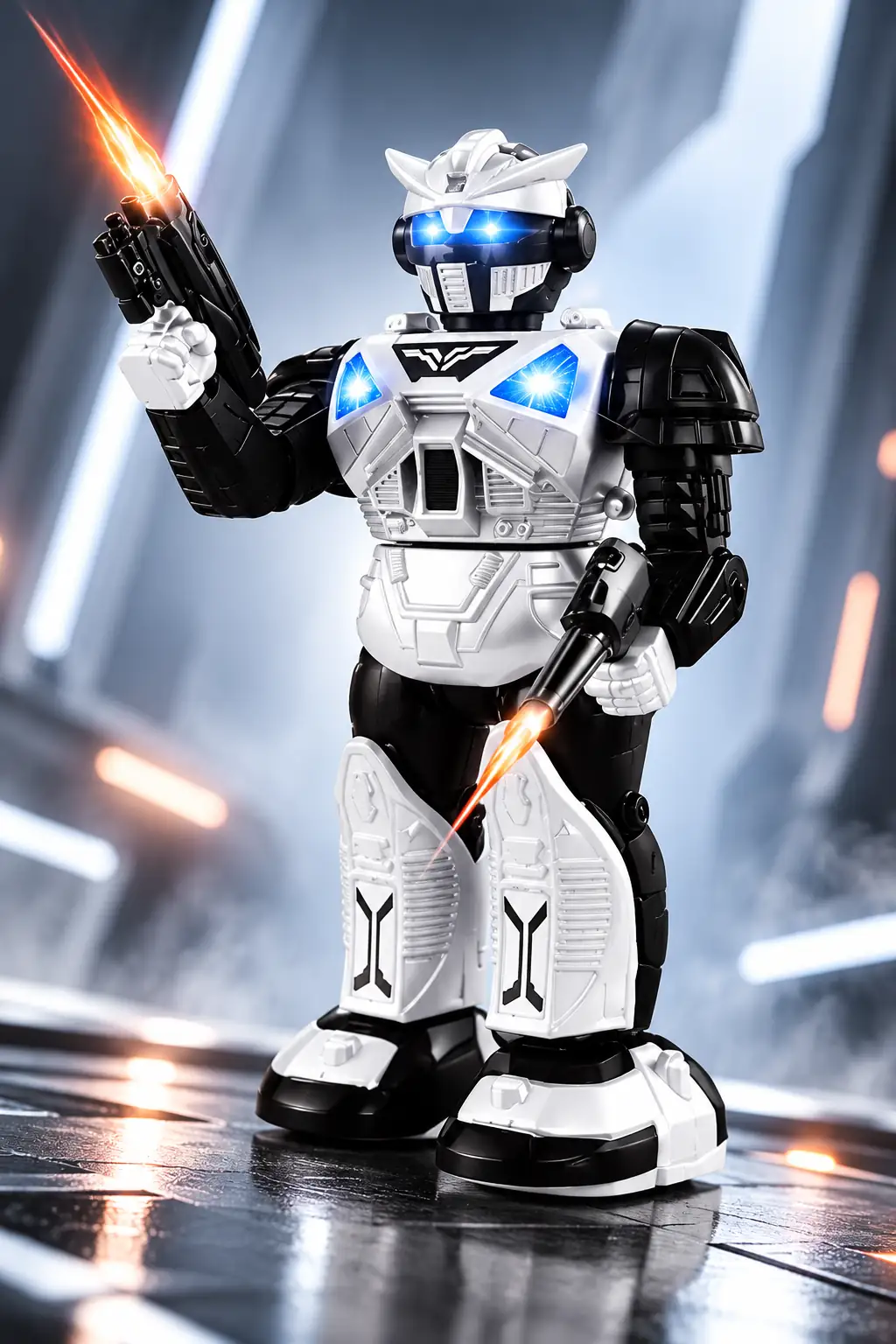 Siyah & Beyaz Seri Işıklı ve Sesli Robot (Küçük)