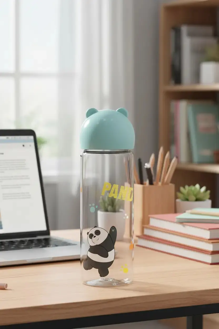 We Bare Bears Lisanslı Panda Figür Kapaklı Plastik Şişe 500 ml – Hafif Tasarım