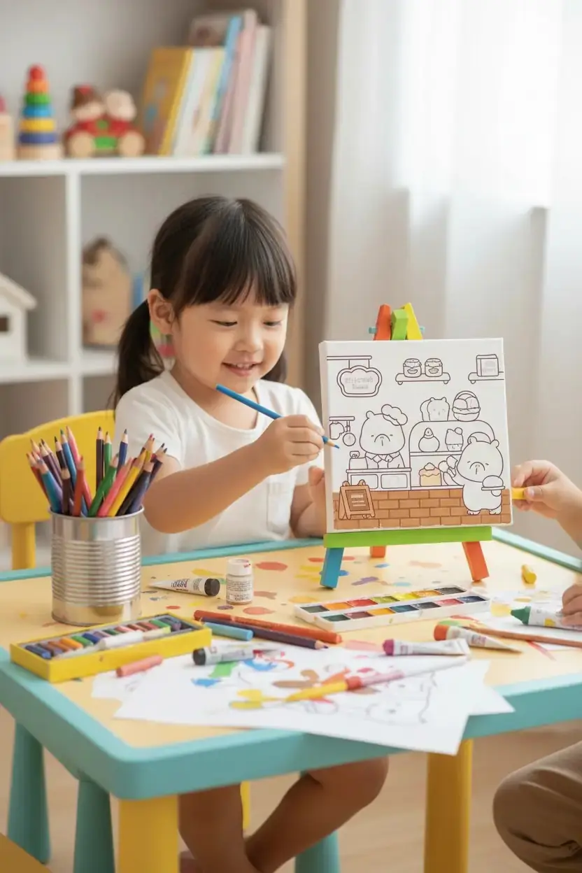 Miniso Lisanslı Kapibara Serisi Renkli Çerçeveli Boyama Seti Dekoratif Kanvas 25 Cm