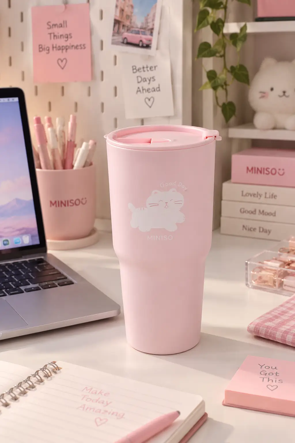 Miniso Lisanslı Hayvan Serisi Kapaklı Plastik Bardak Pembe 800 Ml