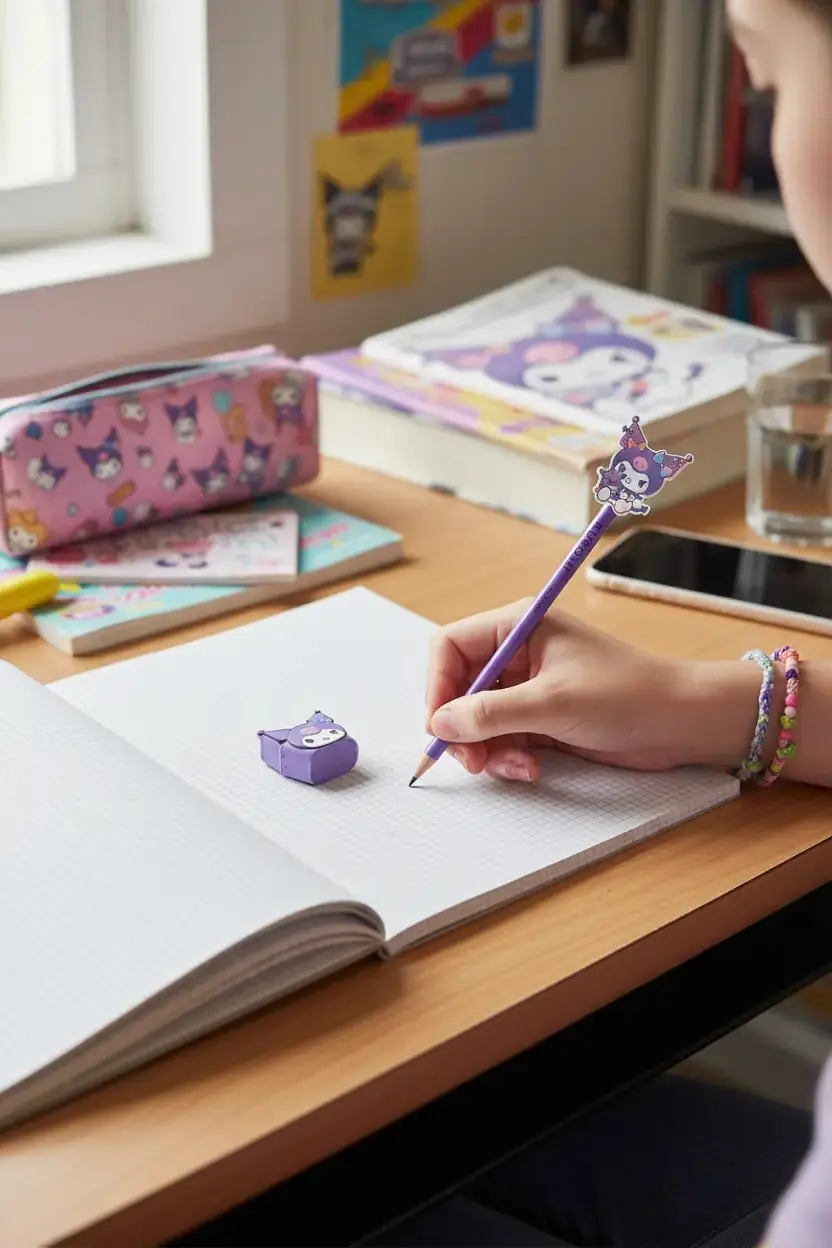 Sanrio Lisanslı Kuromi Kalem Ve Silgi Seti – Okul & Ofis İçin Şık Kırtasiye