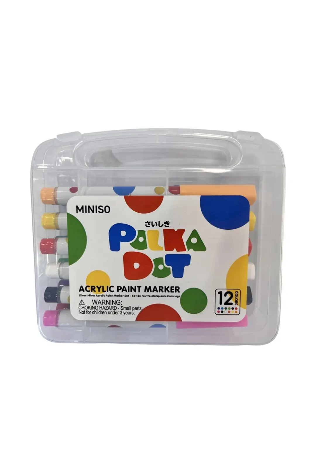 Miniso Lisanslı Polka Dot Akrilik Boya Kalem Seti 12 Renk – Su Bazlı Canlı Hobi Kalemleri