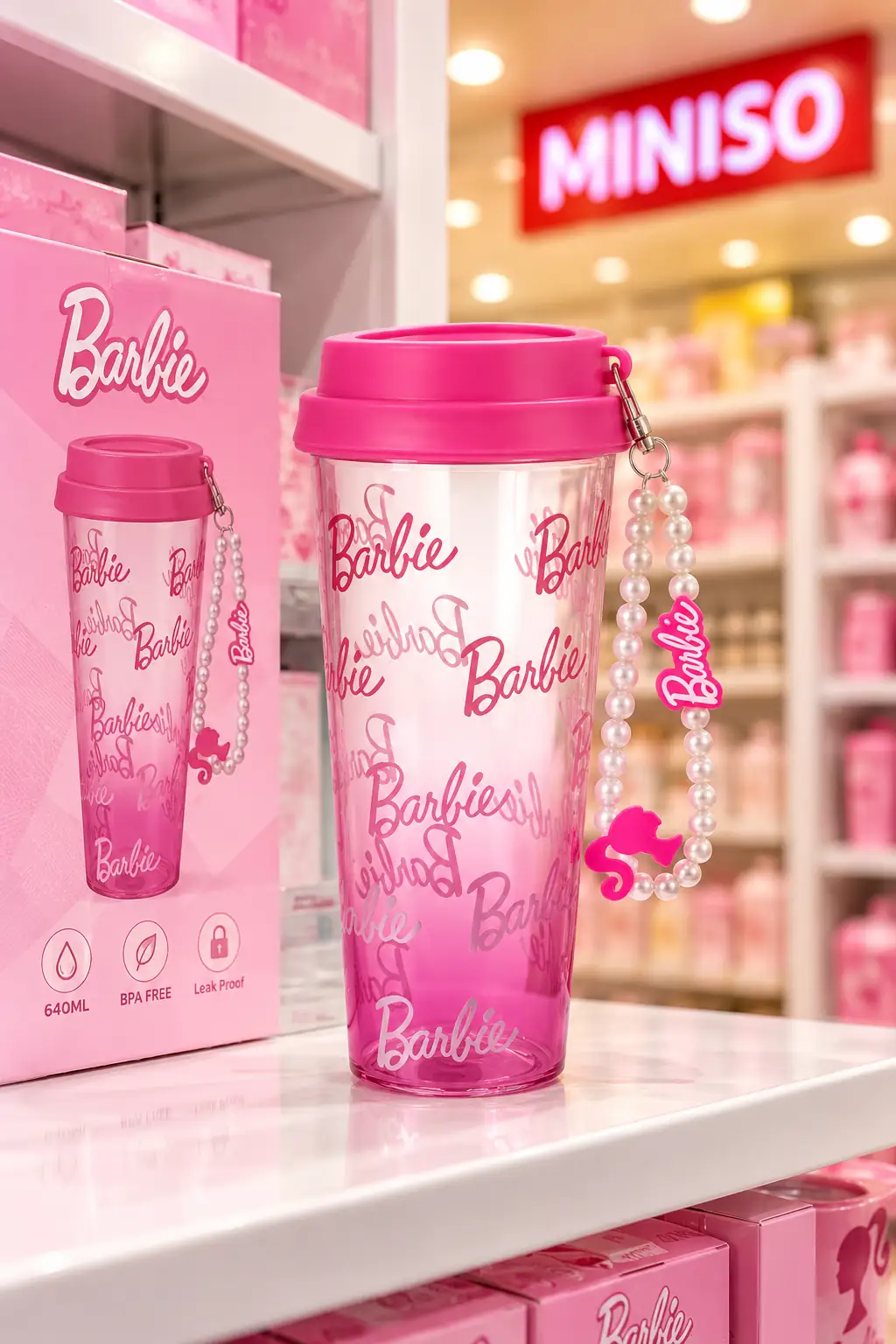 Barbie Lisanslı Plastik Şişe – Şık Boncuk Tutacaklı Ergonomik Tasarım 640 ML