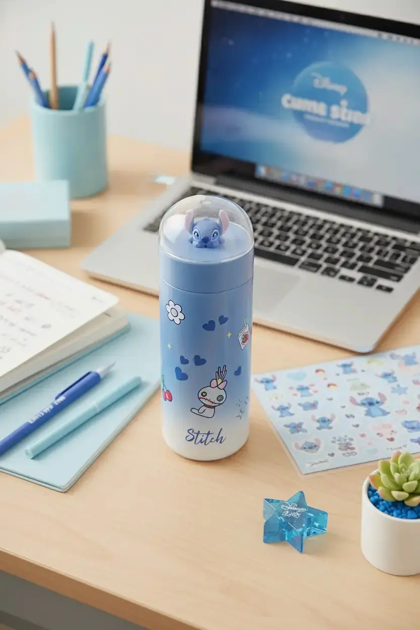 Disney Lisanslı Stitch Çelik Termos – Dekoratif Figürlü Kapak 350 ml