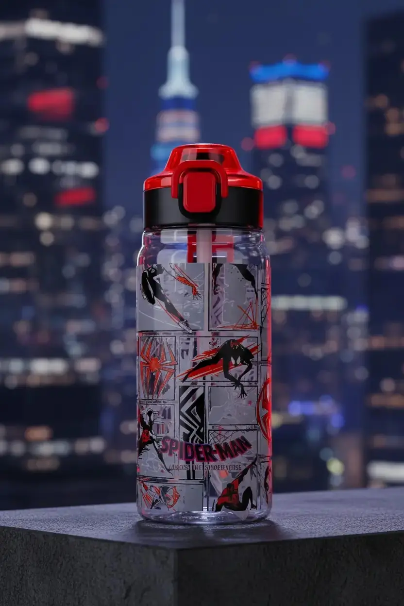 Marvel Spider-Man Koleksiyonu Açılır Kapaklı Pipetli Plastik Şişe