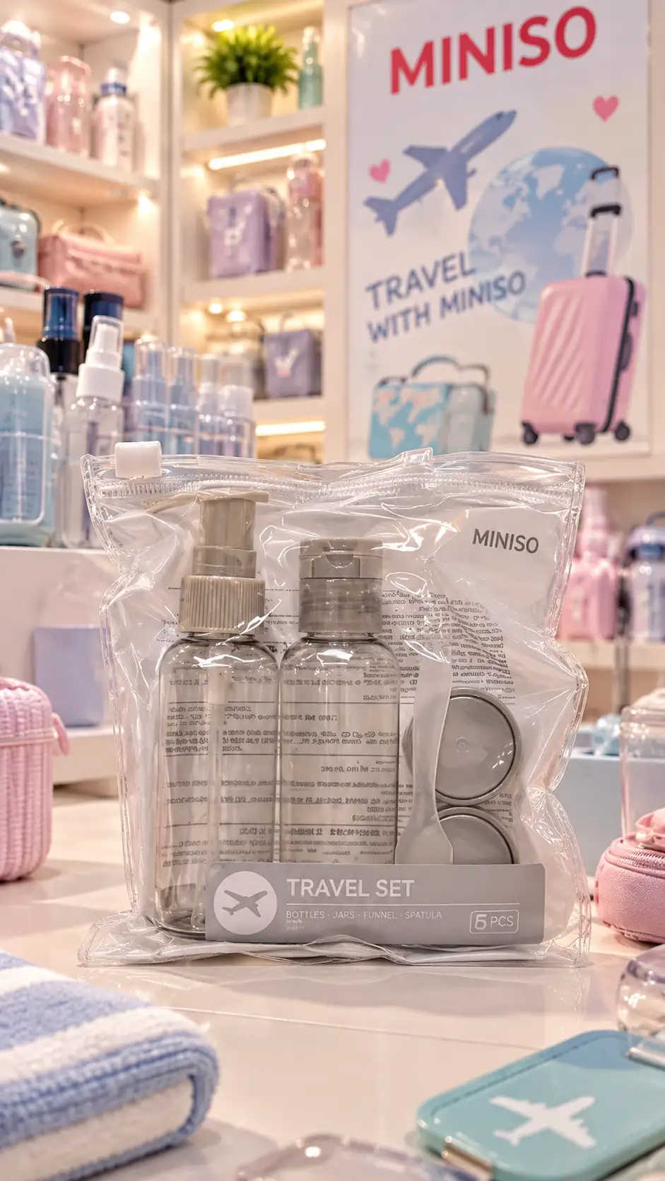 Miniso Lisanslı Renkli Seyahat Seti 5 Parça – Taşınabilir Kişisel Bakım Seti