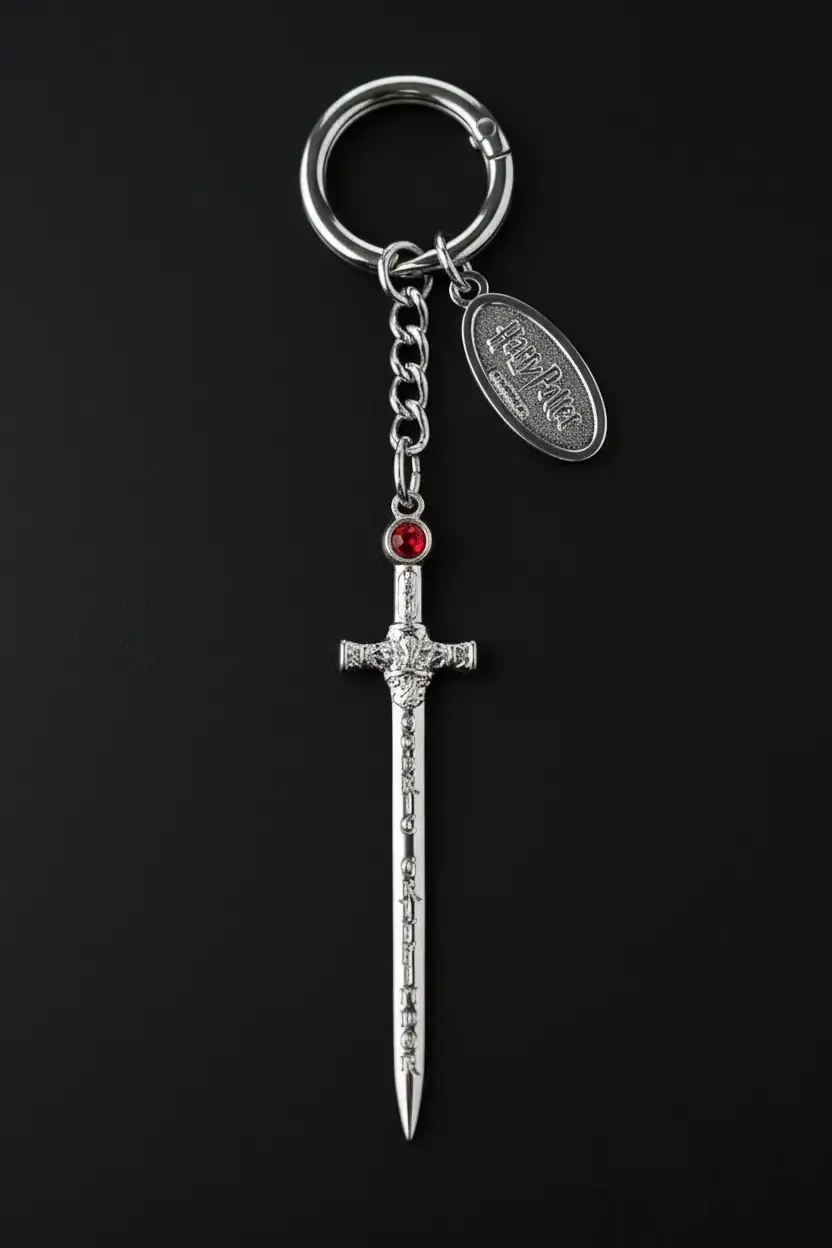 Harry Potter Lisanslı Gryffindor Kılıcı Hortkuluk Anahtarlık – Metal Çinko Alaşım Taşlı 13,4 Cm