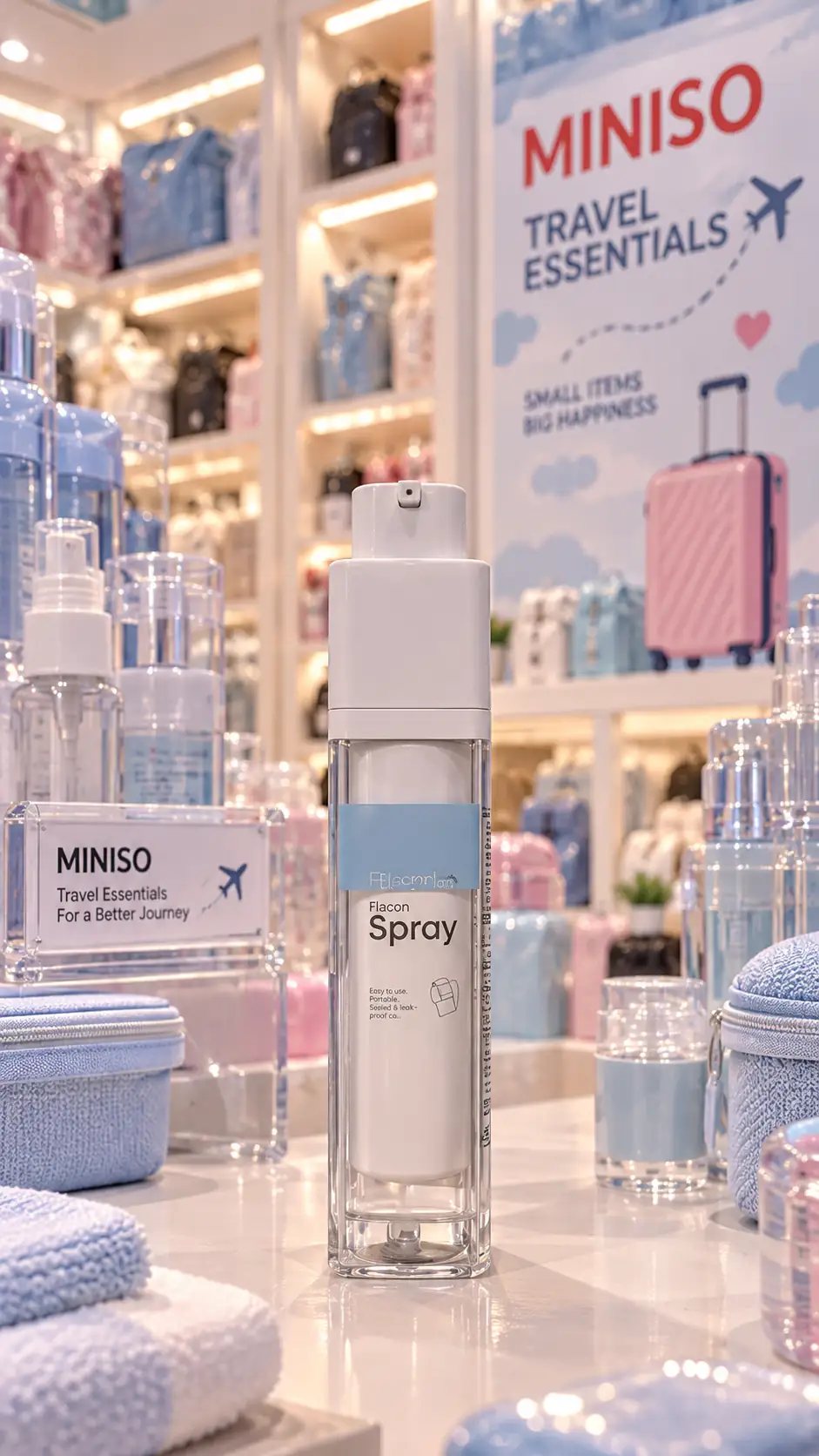 Miniso Lisanslı Vakumlu Pompalı Sprey Şişesi 50 ml – Sızdırmaz Seyahat Tipi