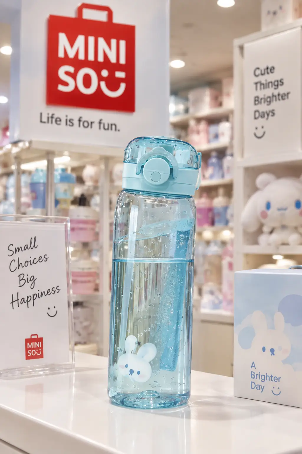 Miniso Lisanslı Hayvan Serisi Kapaklı Plastik Şişe Mavi 620 Ml – Kayışlı