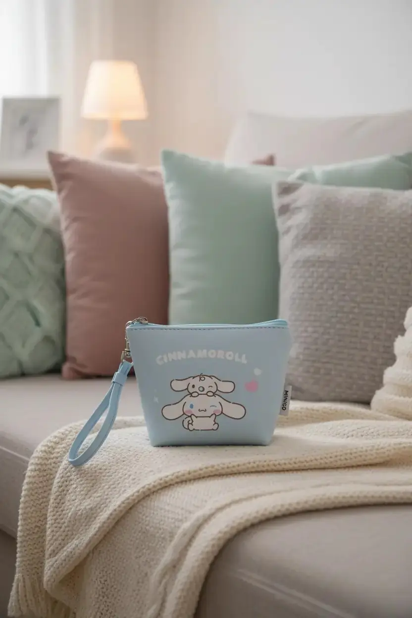Sanrio Lisanslı Cinnamoroll Beşgen Mini Bozuk Para Çantası – Askılı PVC Makyaj ve Aksesuar Çantası 13 Cm