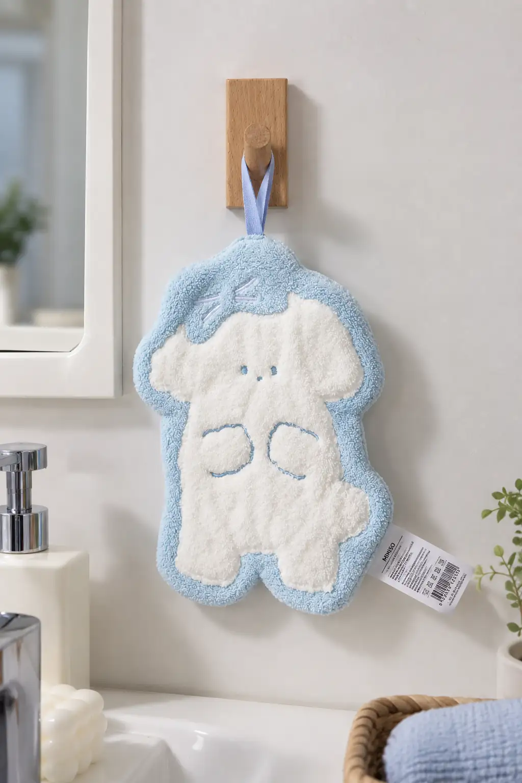 Miniso Lisanslı Hayvan Serisi El Havlusu – Mavi Renkli 18x22 cm Küçük Mutfak Banyo Havlusu