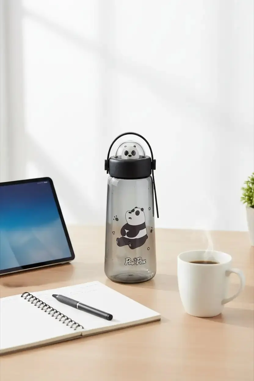 We Bare Bears Lisanslı Panda Su Şişesi – Sızdırmaz ve Dayanıklı Çocuk Matarası 600 ML