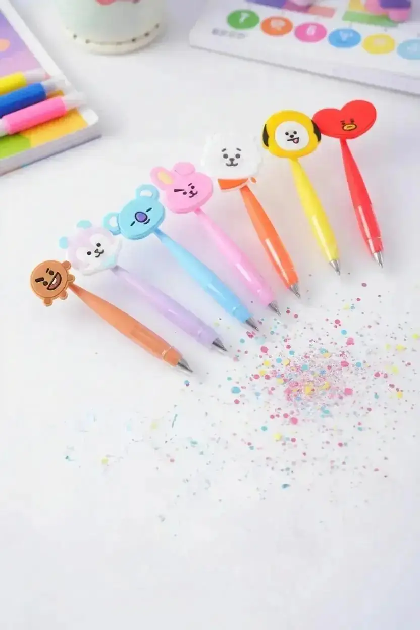 BT21 Lisanslı Figürlü Tükenmez Kalem – Sallanan Silikon Karakter (7 Çeşit)