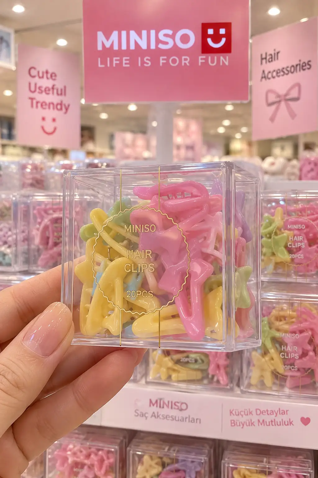 Miniso Lisanslı Saklama Kutusunda Yıldız Saç Tokaları (20 Adet) – Renkli & Eğlenceli Tasarım