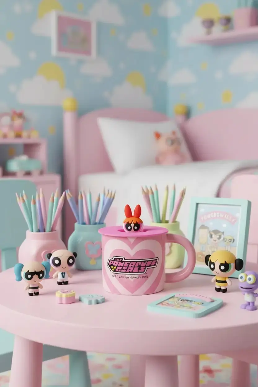 Powerpuff Girls Lisanslı Blossom Kapaklı Seramik Bardak Pembe 340 mL 8 Cm