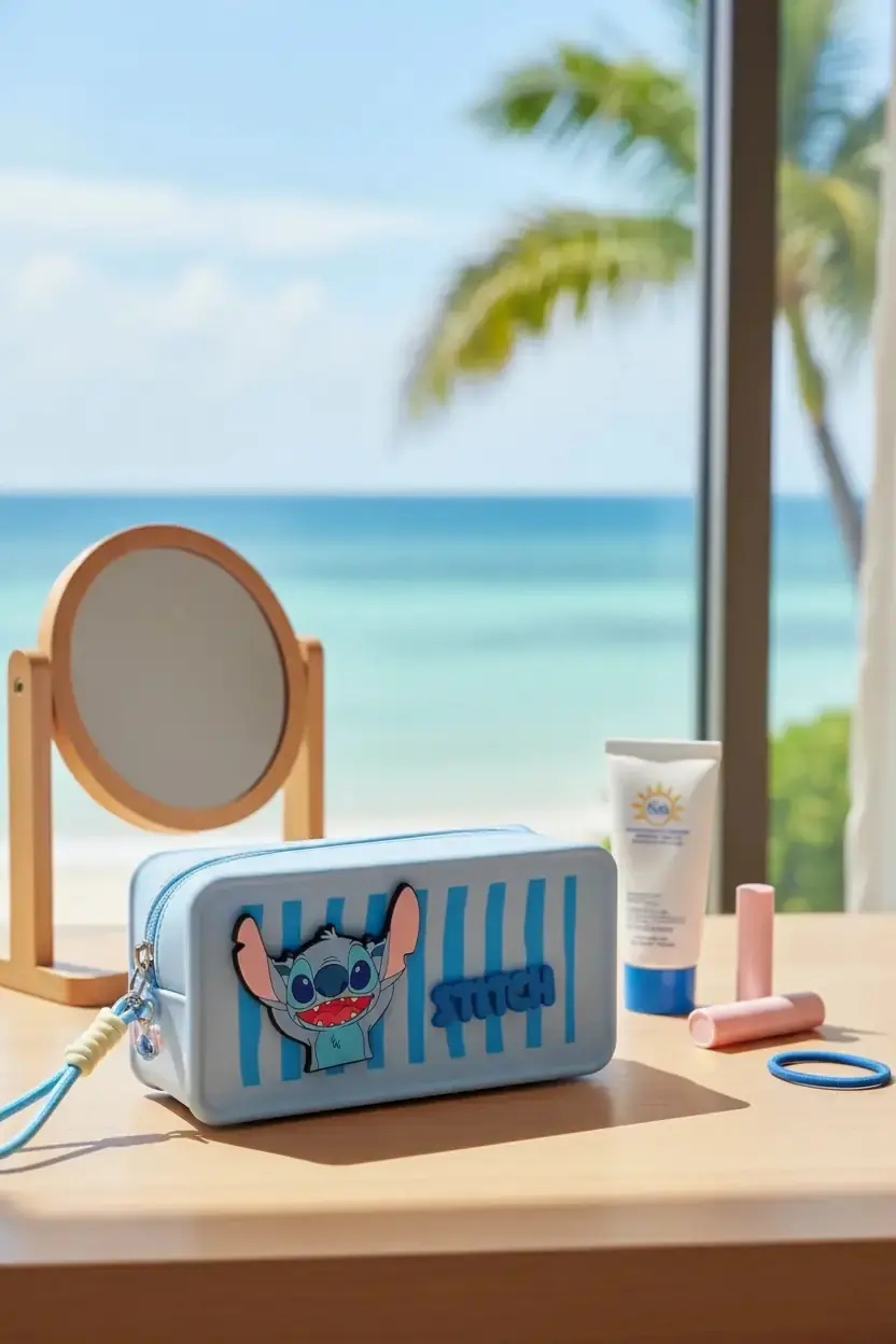 Disney Lisanslı Lilo & Stitch Silikon Kozmetik Çantası 19 x 6,5 x 9 cm – Açık Mavi