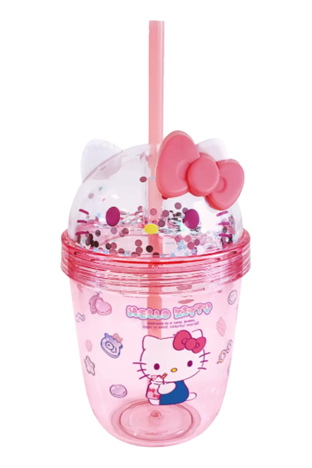 Sanrio Lisanslı Hello Kitty Tatlı Fabrikası Serisi Plastik Şişe Pipetli ve Süslemeli 435 mL
