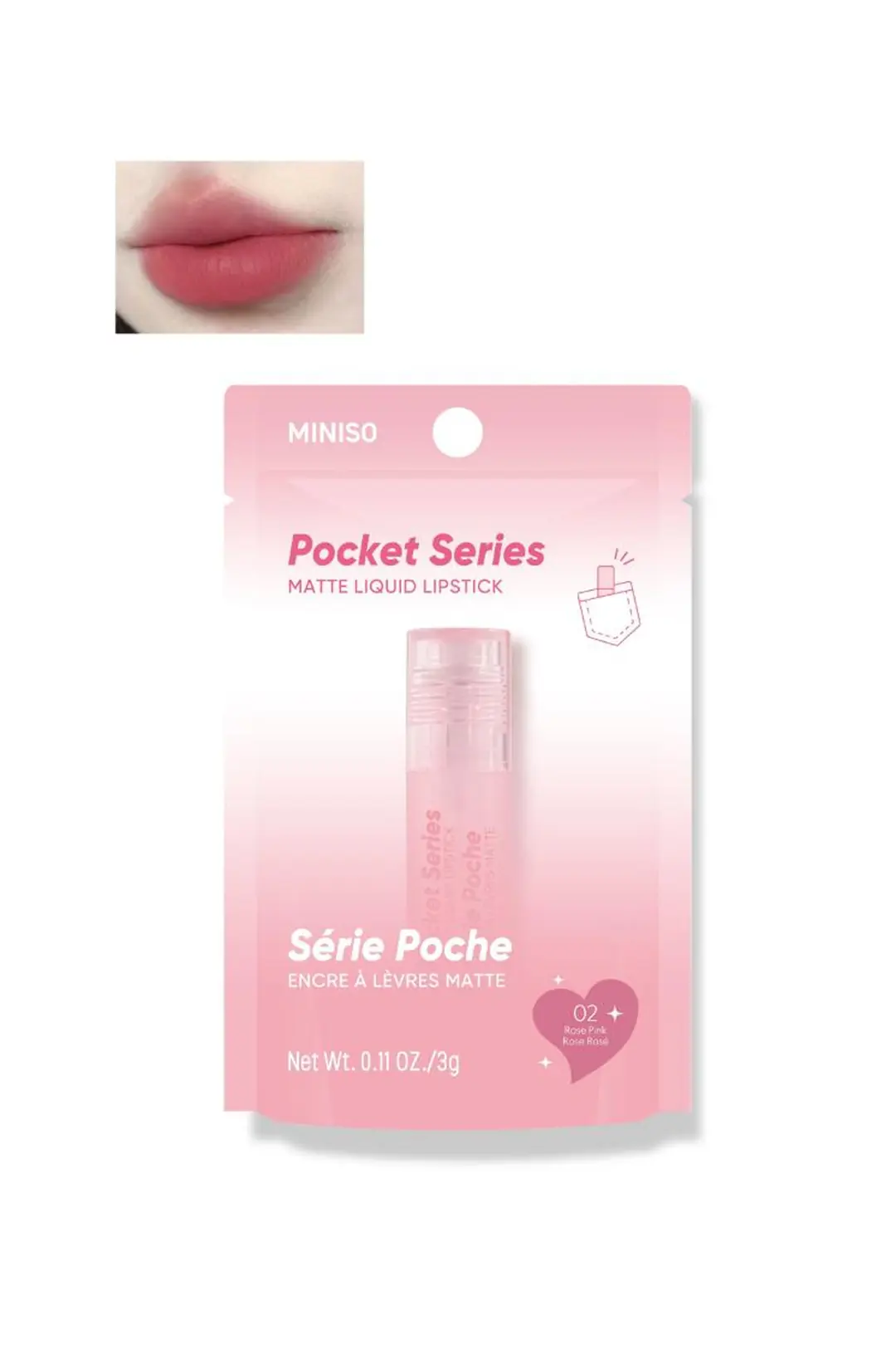 Miniso Lisanslı Pocket Serisi Mat Likit Ruj 02 Gül Pembesi – Zarif ve Belirgin Görünüm
