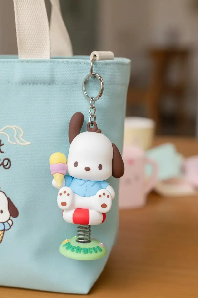 Sanrio Lisanslı Yaz Serisi Pochacco Karakterli Hareketli Figür Anahtarlık ve Çanta Aksesuarı