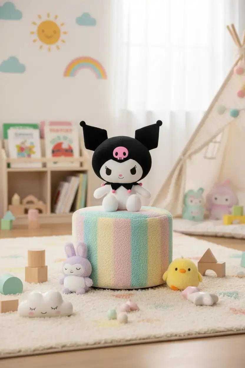 Sanrio Lisanslı Kuromi Peluş Oyuncak 25 Cm – Oturan Yumuşacık Sevimli Tasarım