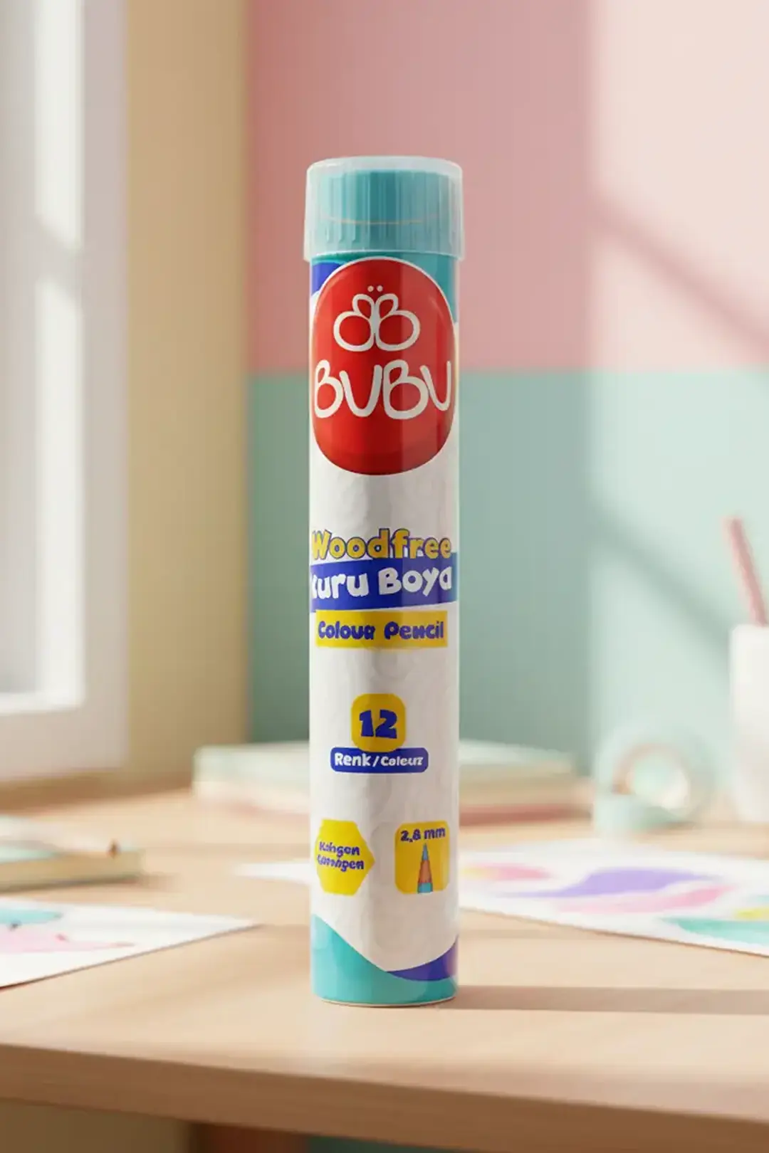 Bu-Bu Woodfree Kuru Boya Seti 12'li – Kırılmaya Dirençli Tüp Ambalaj (18 Cm)