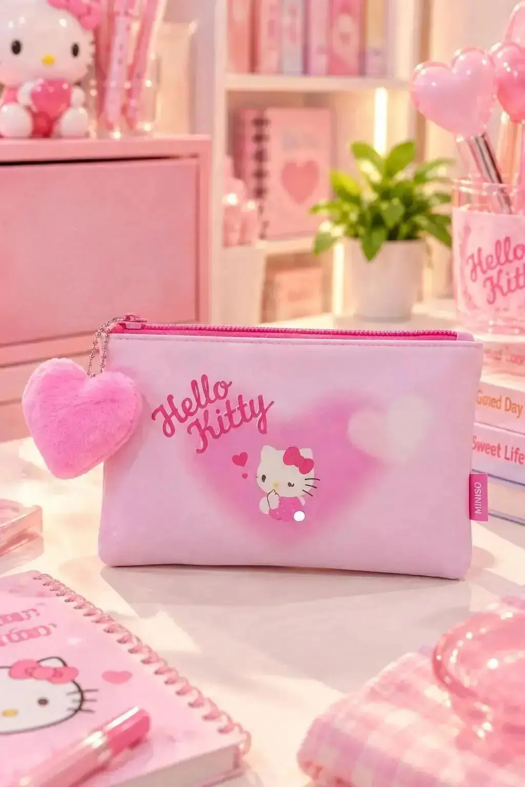 Hello Kitty Lisanslı Peluş Aksesuarlı Bozuk Para Cüzdanı – Fermuarlı Kartlık Ve Anahtarlıklı Cüzdan 18 Cm