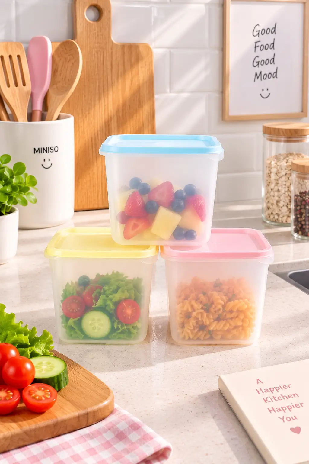 Miniso Lisanslı Mikrodalgaya Uygun 4'lü Gıda Saklama Kabı Seti – Isıya Dayanıklı Mutfak Düzenleyici 19,3 Cm