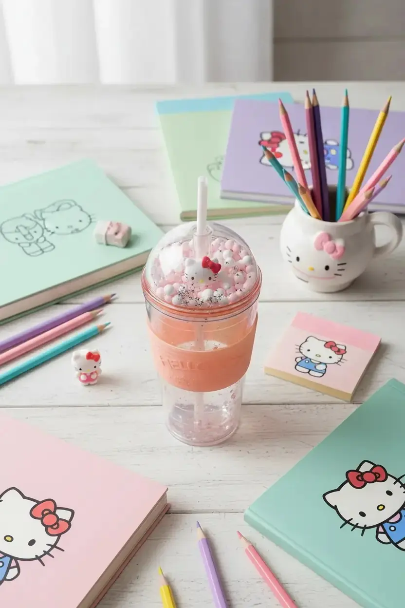 Sanrio Lisanslı Hello Kitty Eğlenceli Parti Serisi Pipetli Plastik Şişe 600 mL