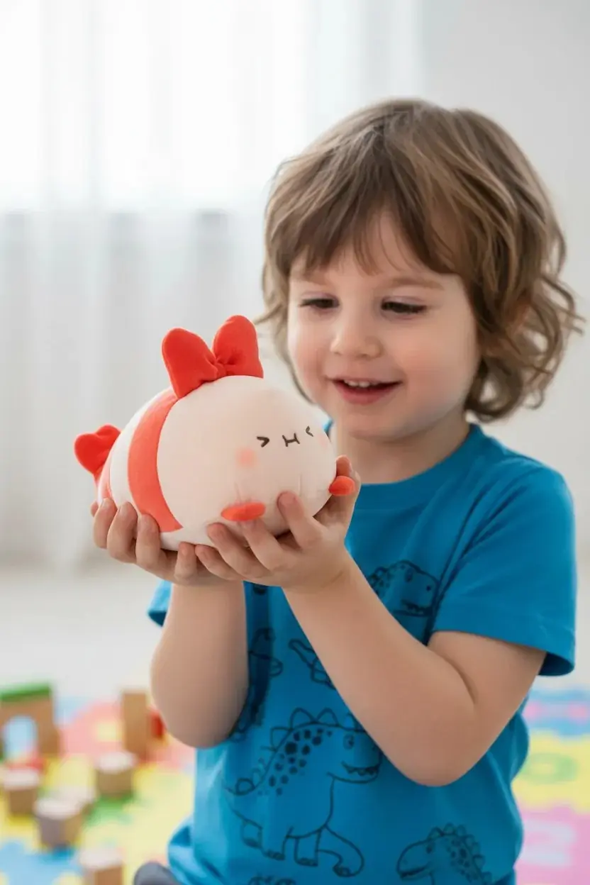 Miniso Lisanslı Sevimli Karides Peluş Oyuncak – Yumuşak Dokulu Dekoratif Koleksiyon Figürü 17 Cm