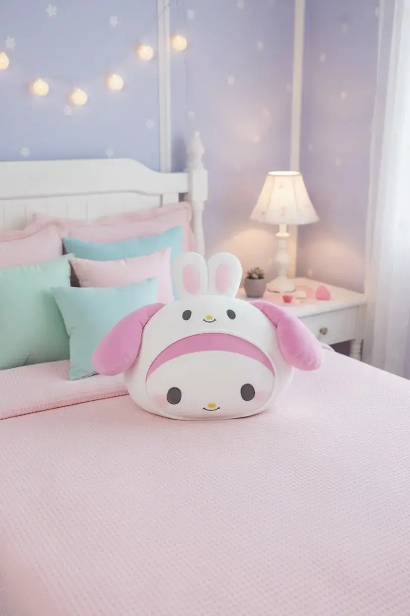 Sanrio Lisanslı My Melody Yastık 45 Cm – Baş Şekilli Yumuşak Dekoratif