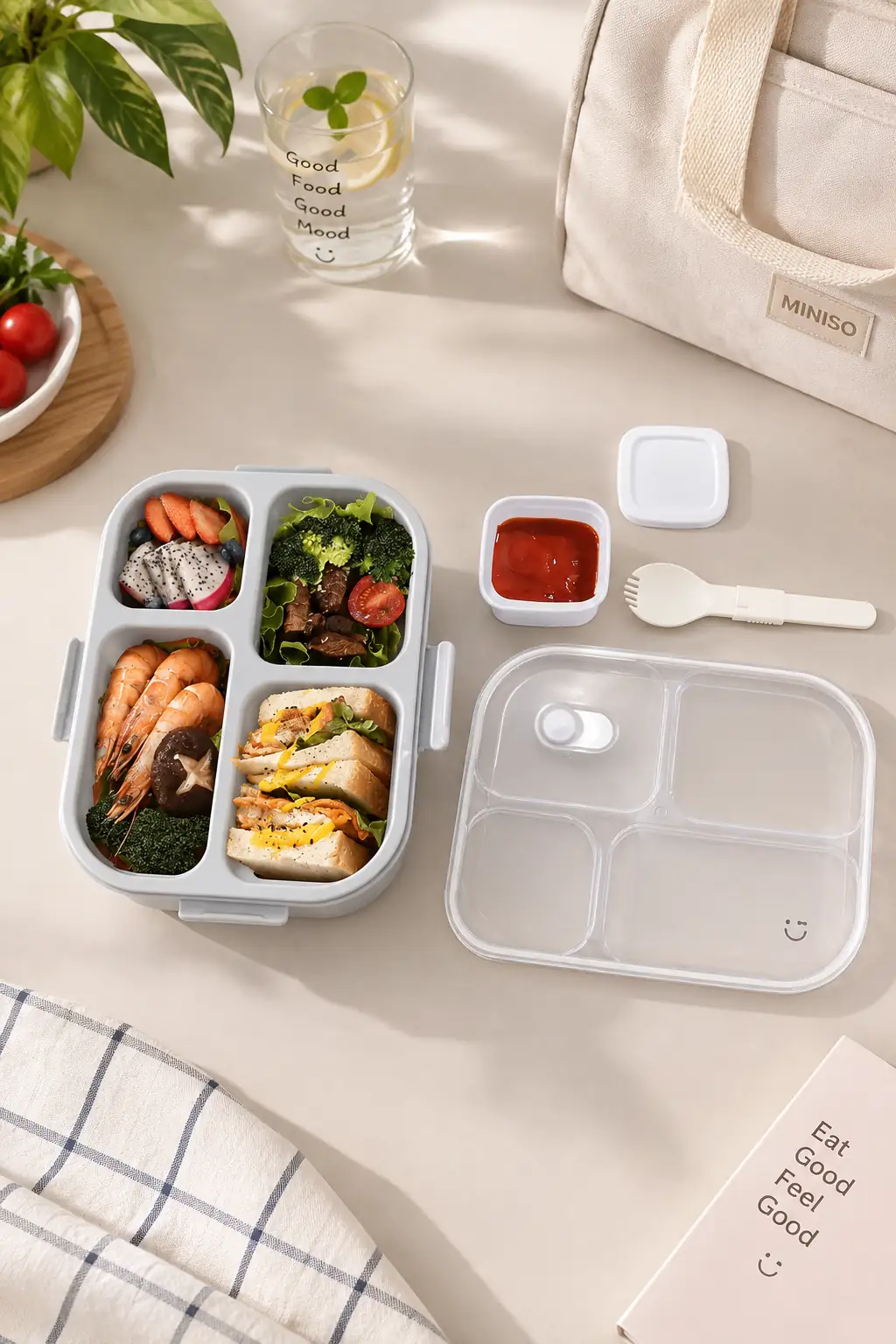 Miniso Lisanslı Graceful Serisi 4 Bölmeli Sızdırmaz Yemek Kutusu 1150 mL