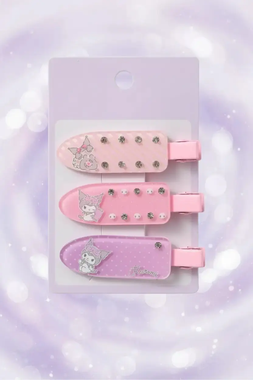 Sanrio Lisanslı Kuromi Saç Tokaları 3 Adet 11 Cm