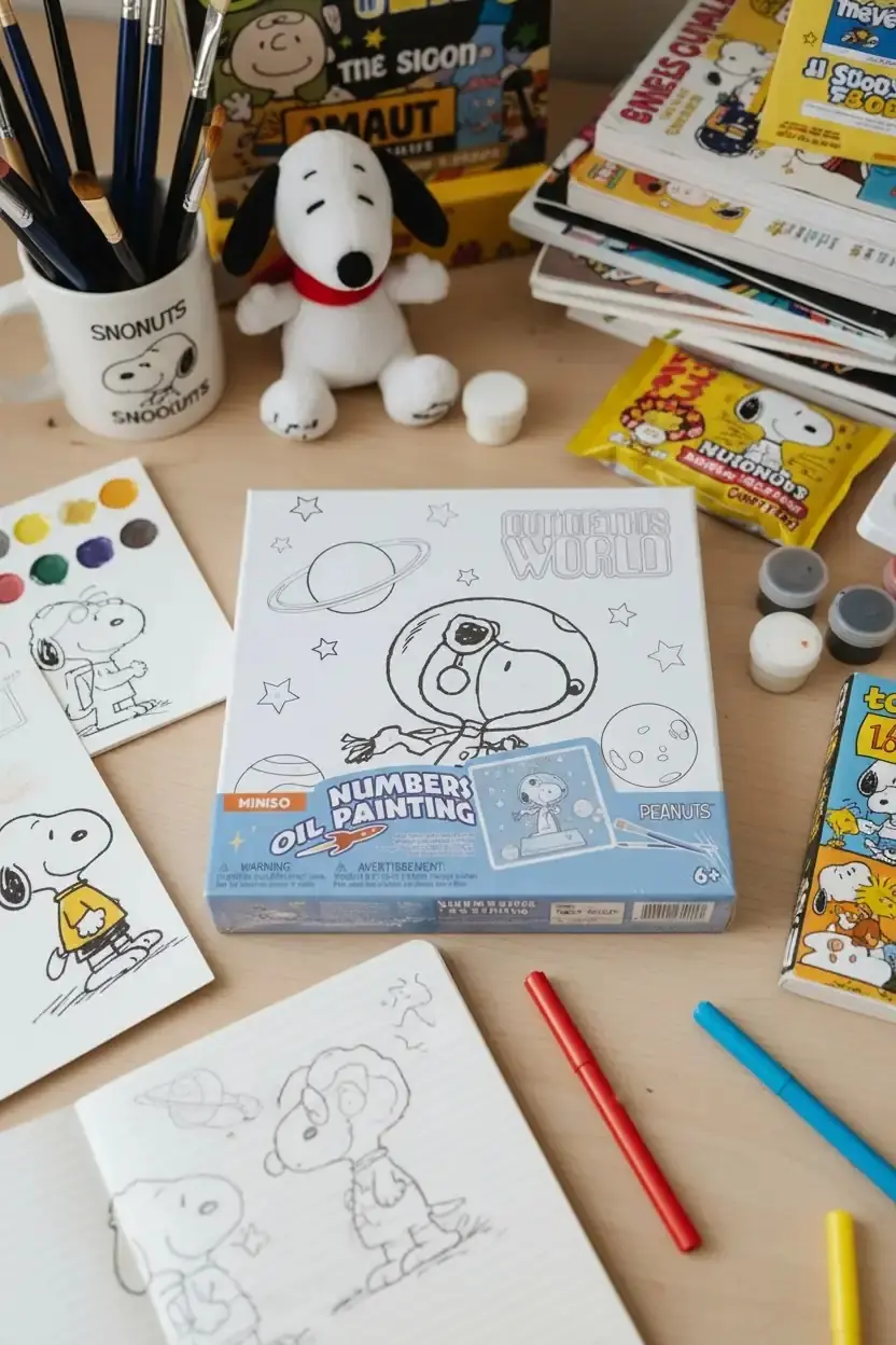 Snoopy Lisanslı Kendin Yap Yağlı Boya Seti Tuval ve Fırça Dahil 20x20 cm