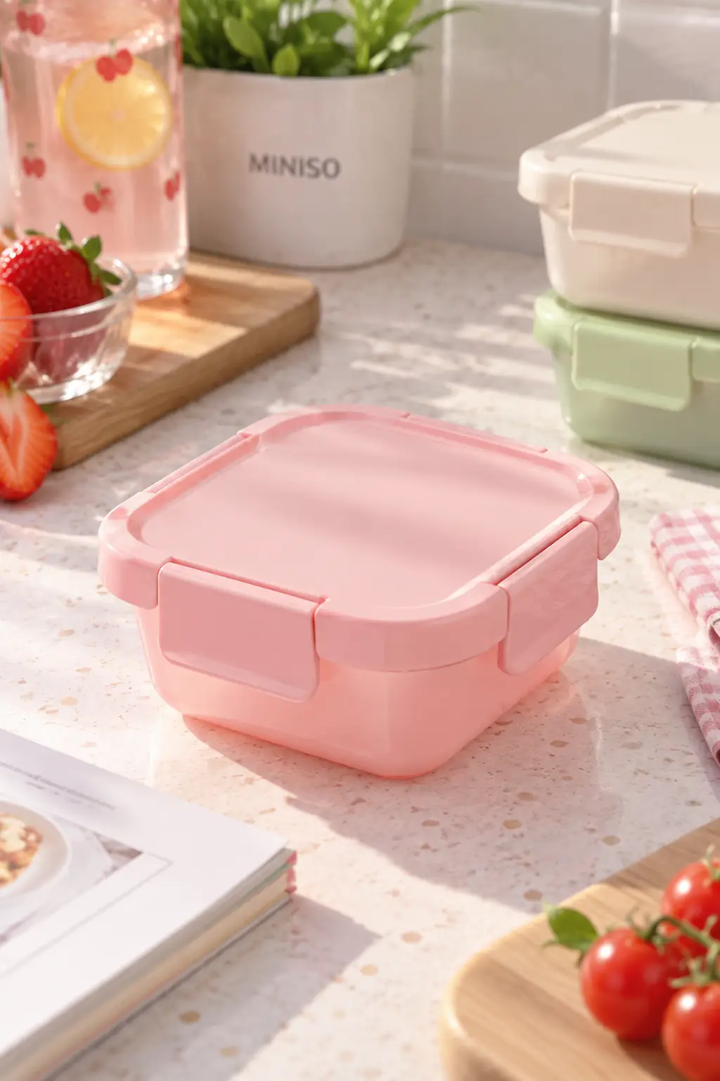 Macaron Serisi Gıda Kabı (350 mL) (Pembe)