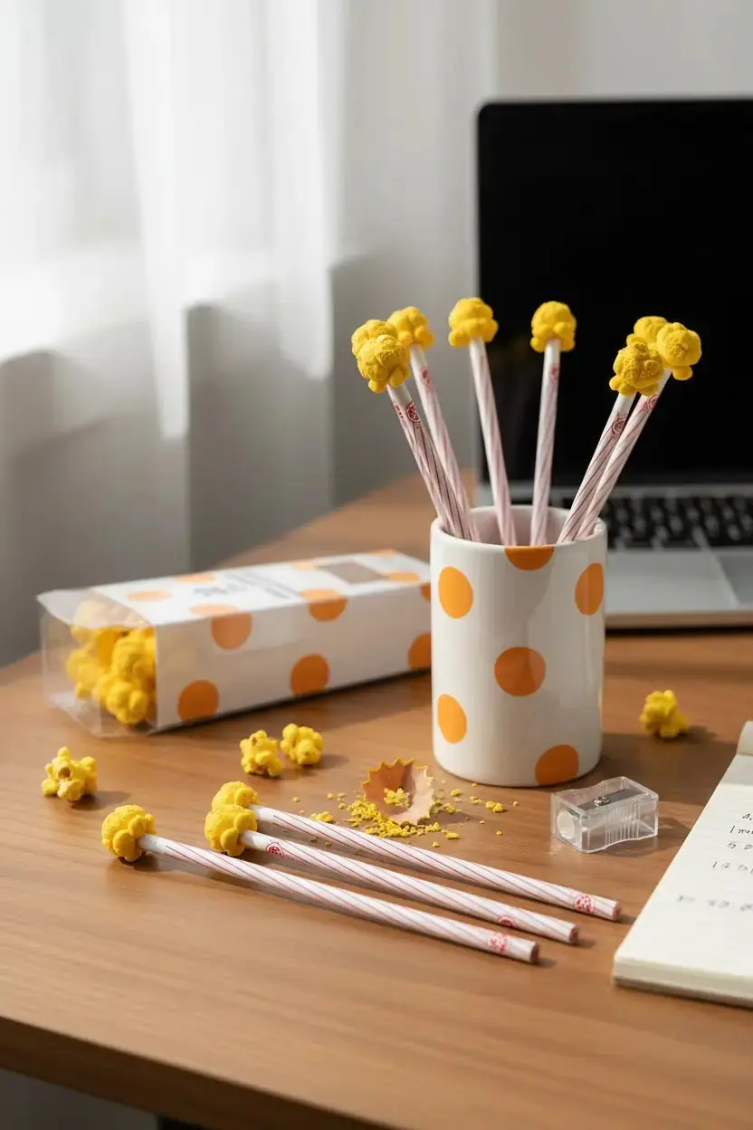 Miniso Lisanslı Patlamış Mısır Figürlü Kurşun Kalem Seti – 10'lu Paket – Eğlenceli Kırtasiye