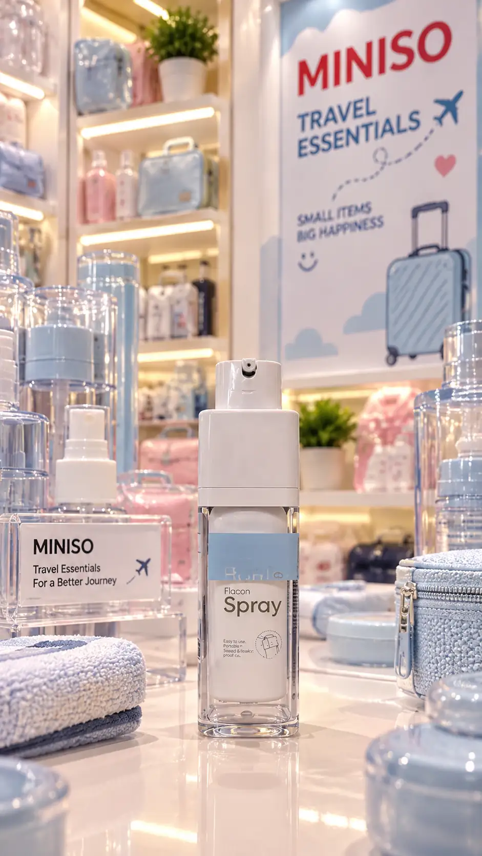 Miniso Lisanslı Vakumlu Pompalı Sprey Şişesi 30 ml – Sızdırmaz Seyahat Tipi