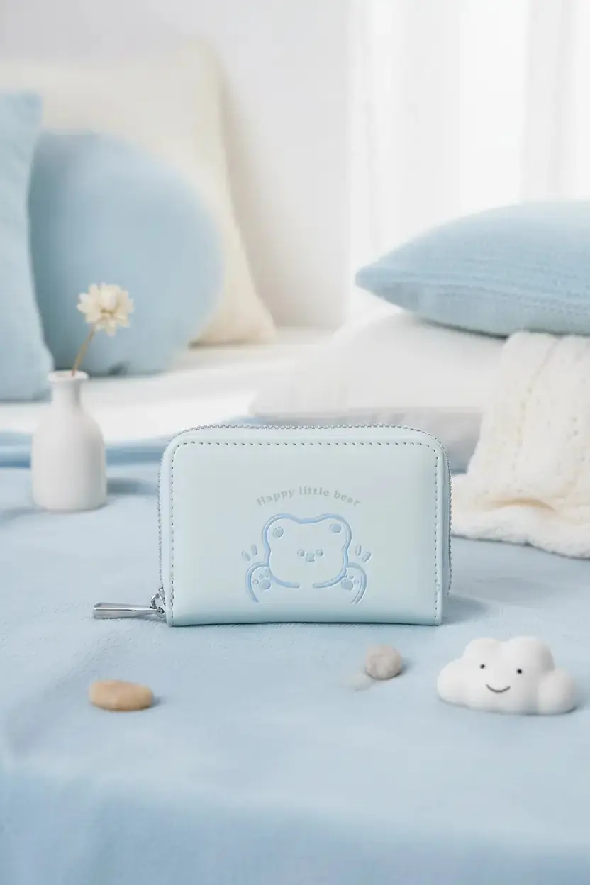 Miniso Lisanslı Little Bear Serisi Fermuarlı Mini Bozuk Para Çantası Mavi 11 Cm