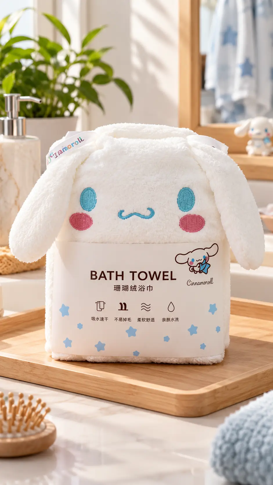 Cinnamoroll Lisanslı Mercan Polar Emici Banyo Havlusu 25 x 18 x 8 cm – Beyaz