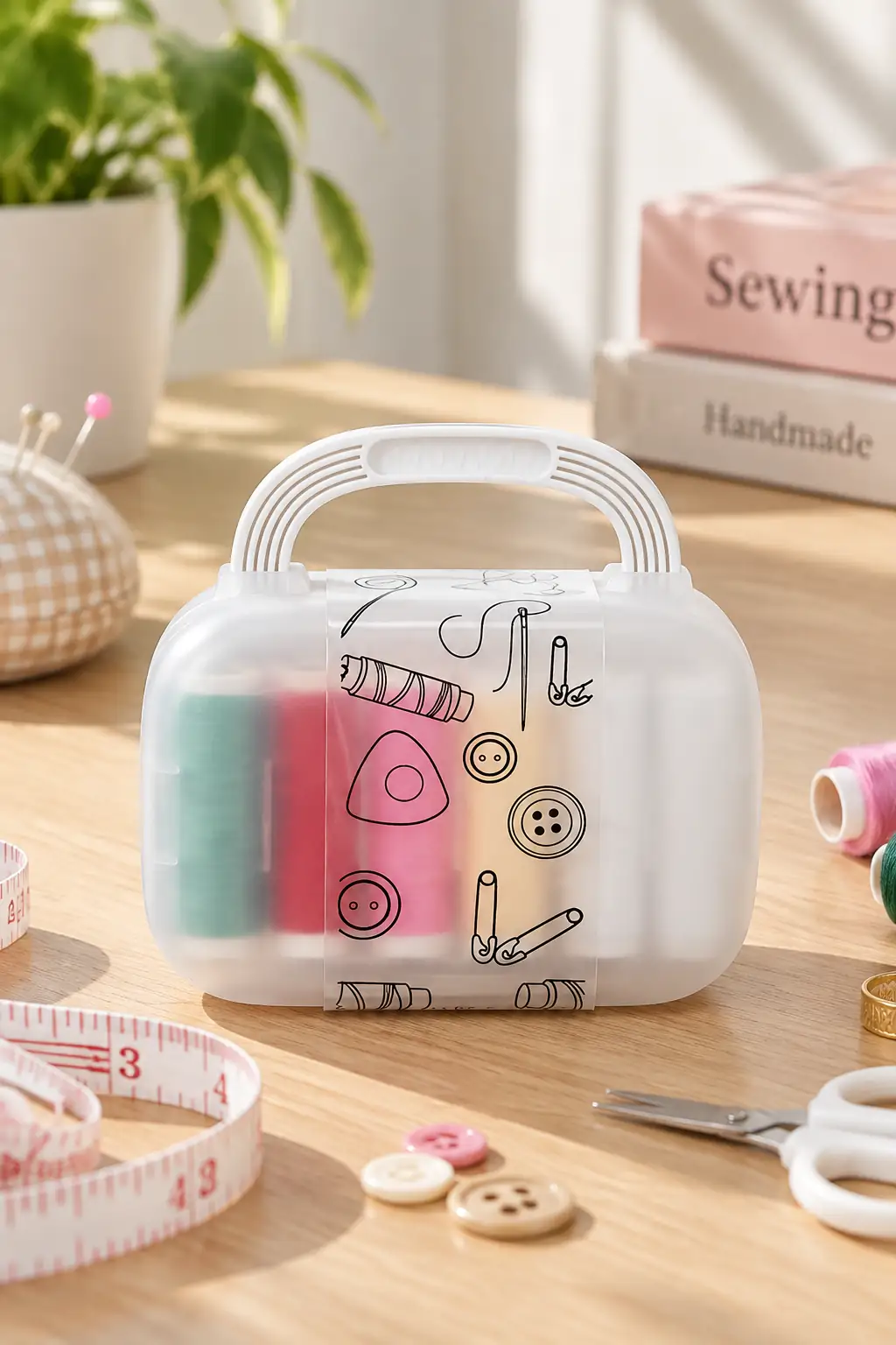 Miniso Lisanslı Mini Dikiş Kutusu Beyaz – Seyahat Tipi Taşınabilir Pratik Onarım Seti 12 Cm